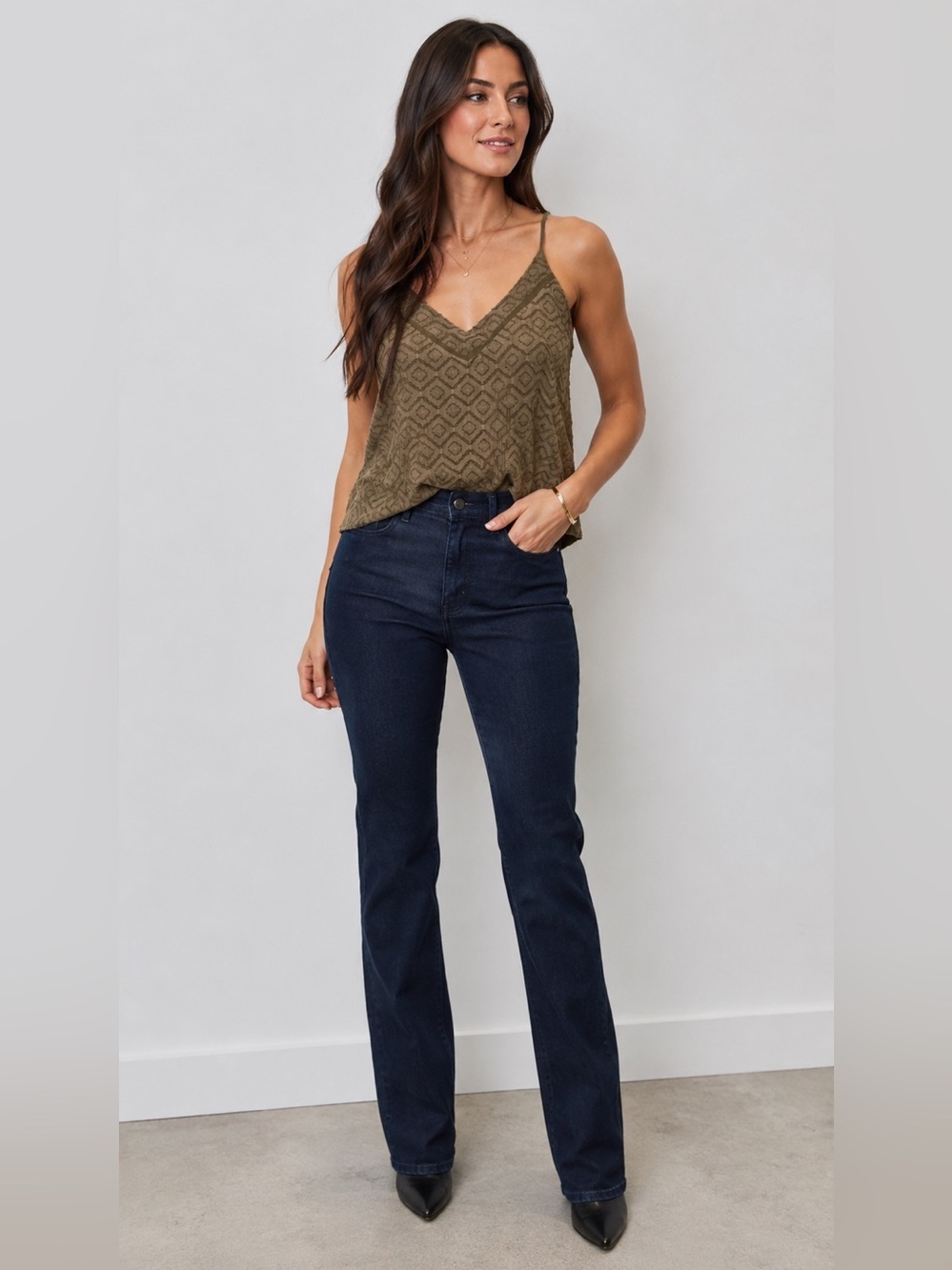 Calvin Klein Olive Textured Printed Cami Tank Top Medium